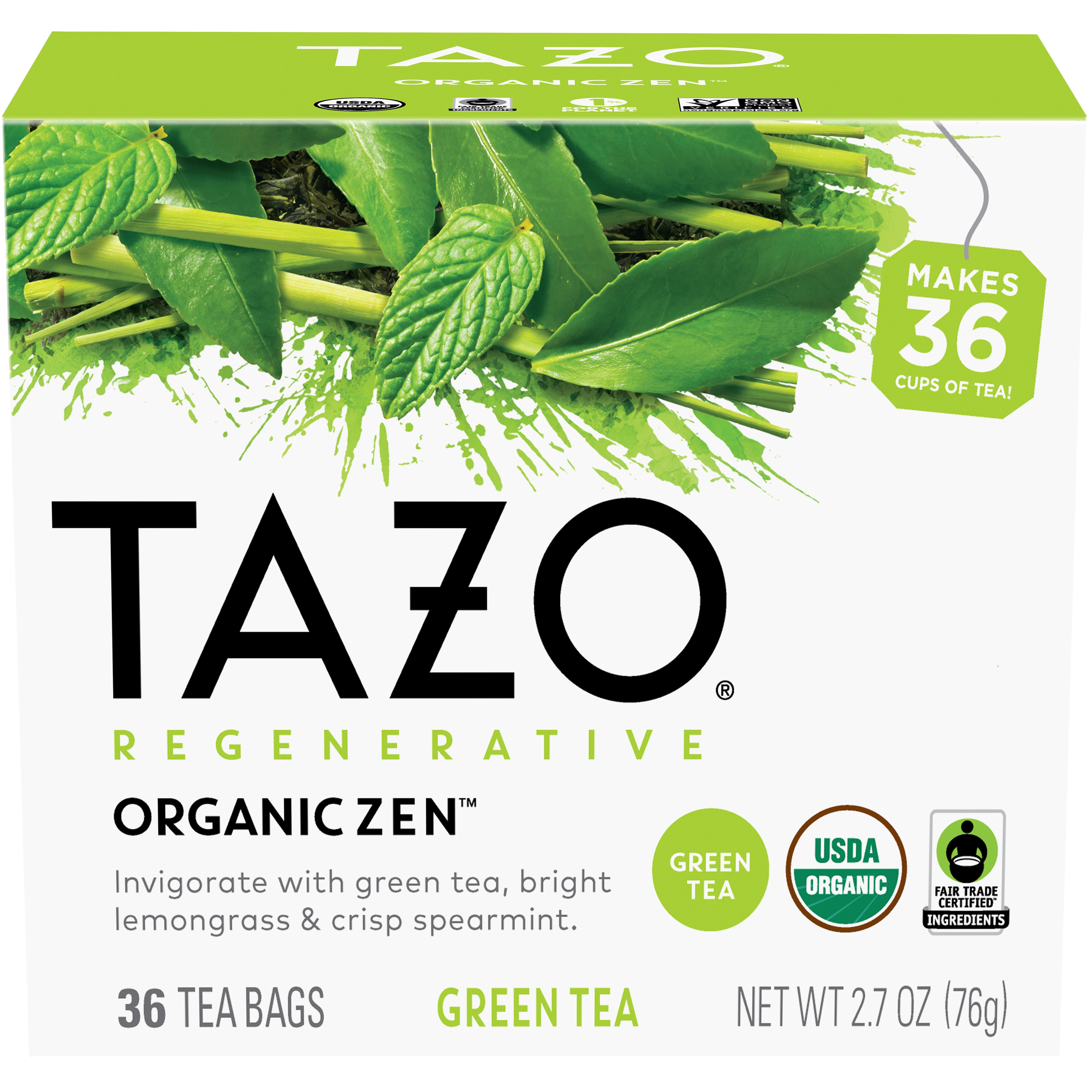 Tazo Regenerative Organic Zen Green Tea Bags, 36 ct