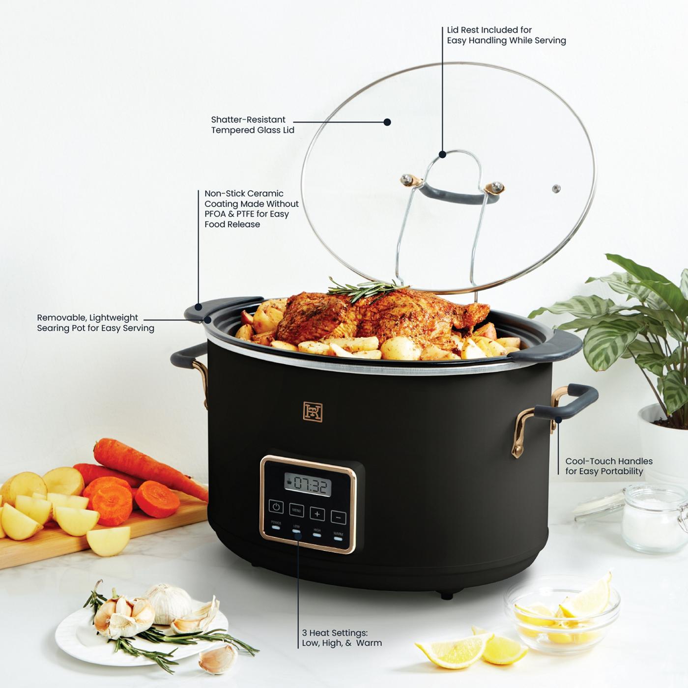 Best Quality Slow Cooker 10 Quart Metal Searing Pot Tempered Glass