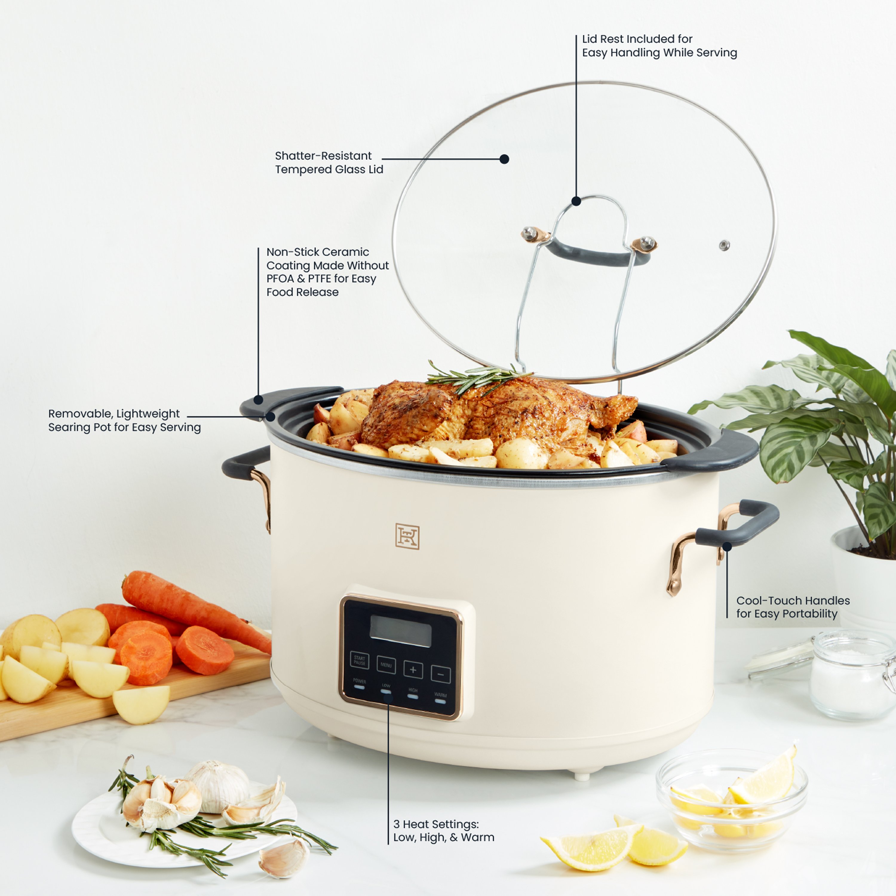 Kitchen & Table by H-E-B Programmable Slow Cooker with Searing Pot - Cloud  White - Shop Cookers & Roasters at H-E-B