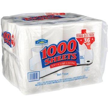 Hill Country Essentials 1000 Sheets Soft Toilet Paper - Texas-Size Pack, 36 Rolls