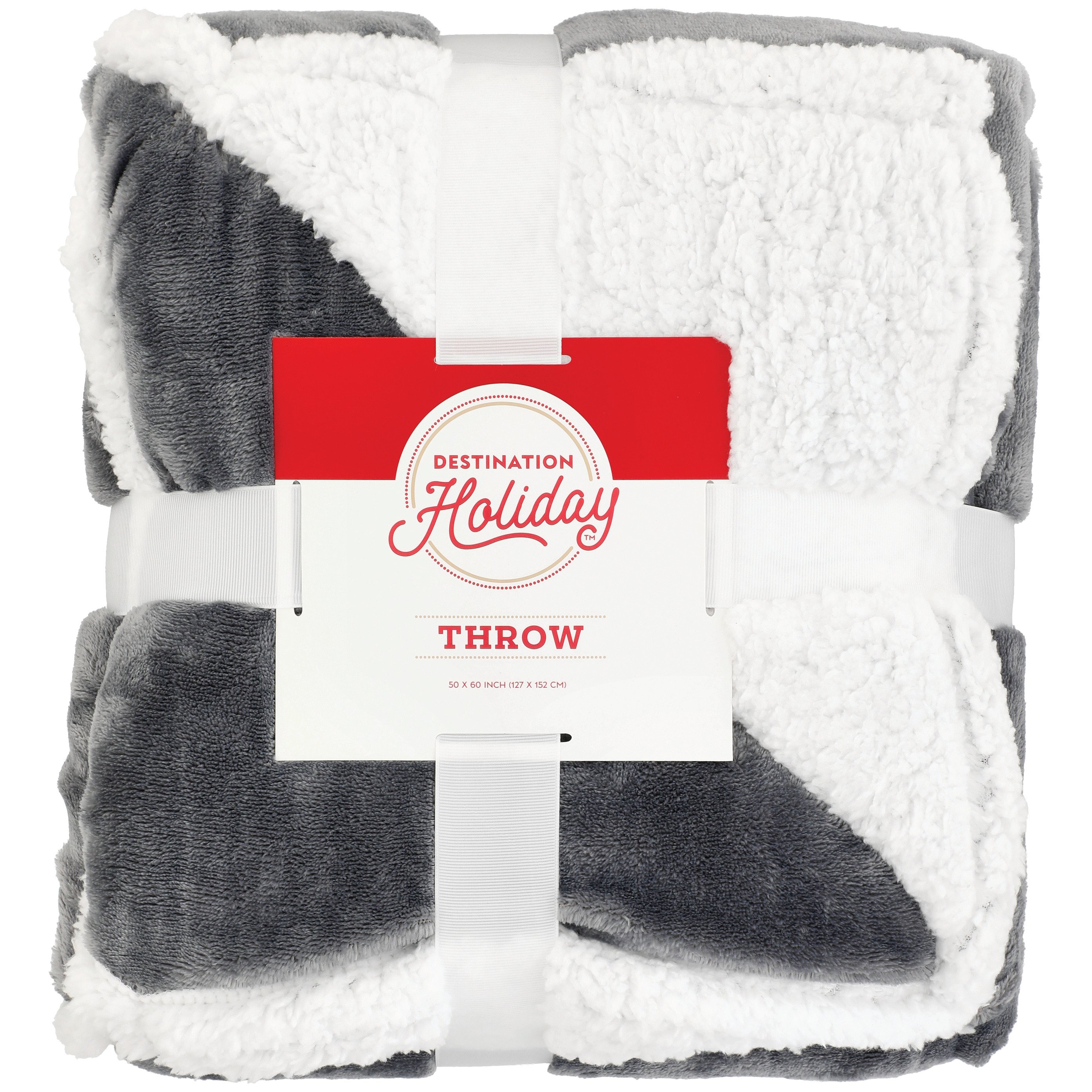 Destination Holiday Velvet Sherpa Throw Blanket Charcoal Shop