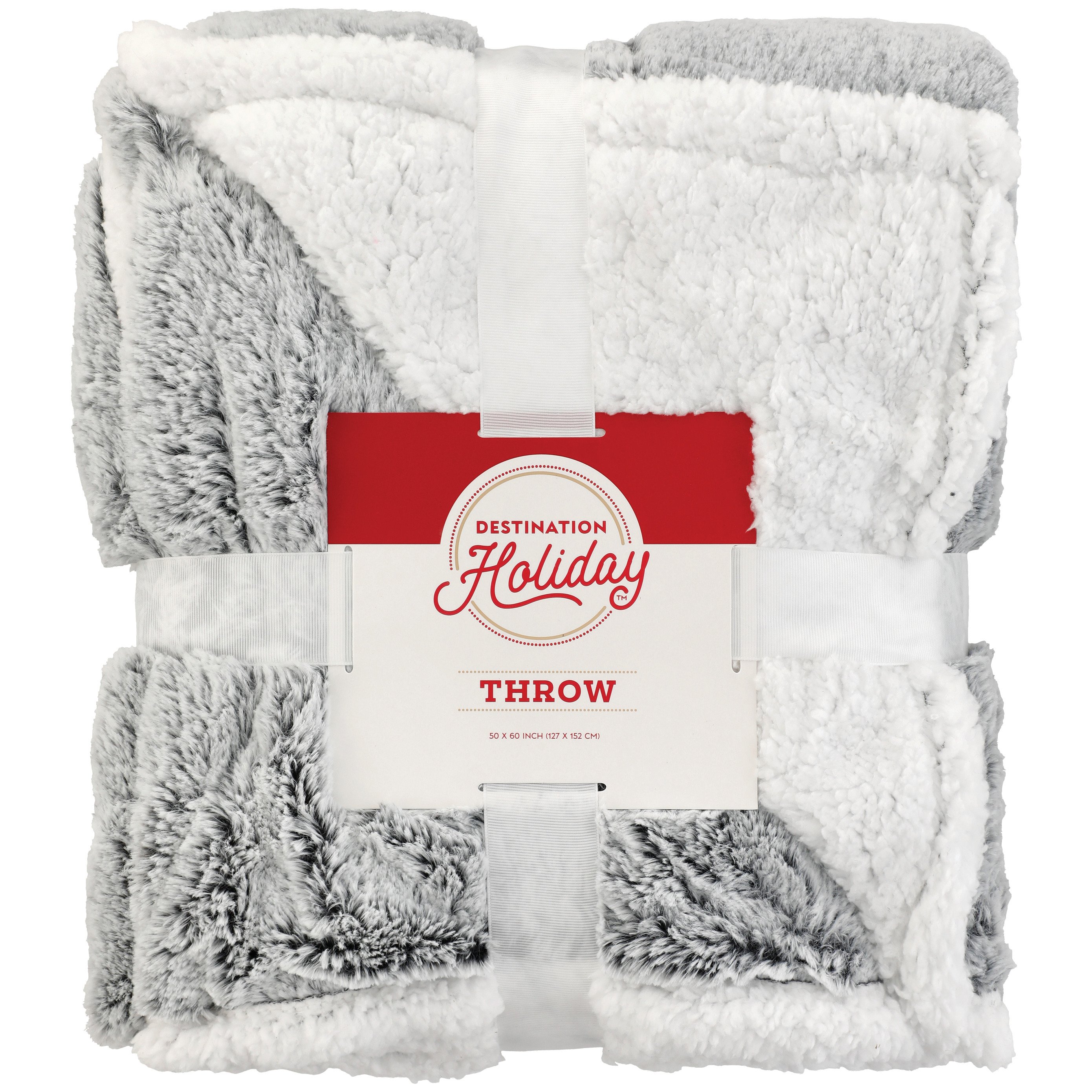 Destination Holiday Faux Fur Sherpa Throw Blanket Charcoal Shop Blankets & Throws at HEB