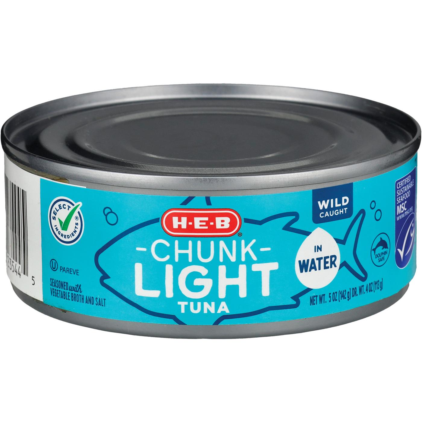 H-E-B Chunk Light Tuna in Water; image 1 of 2