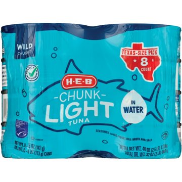 H-E-B Chunk Light Tuna in Water - Texas Size Pack, 8 pk