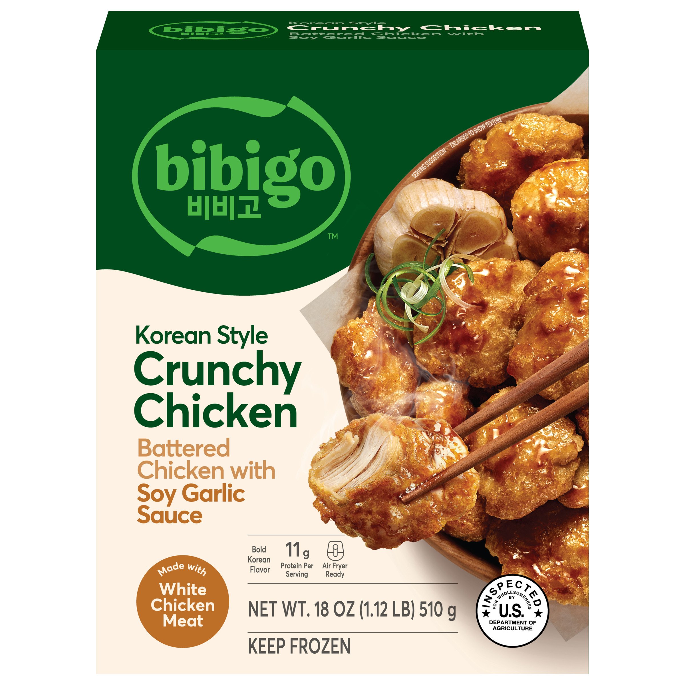 bibigo Frozen Korean Style Crunchy Chicken with Soy Garlic Sauce, 18 oz