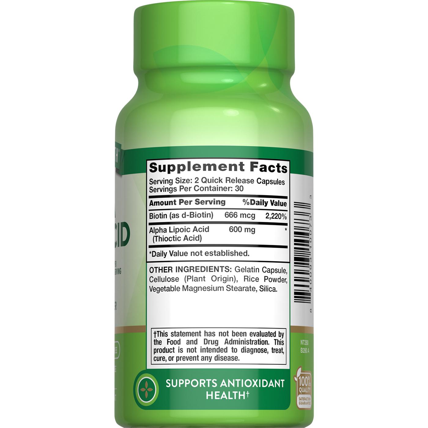 Nature's Truth Alpha Lipoic Acid 600 mg Capsules; image 3 of 4