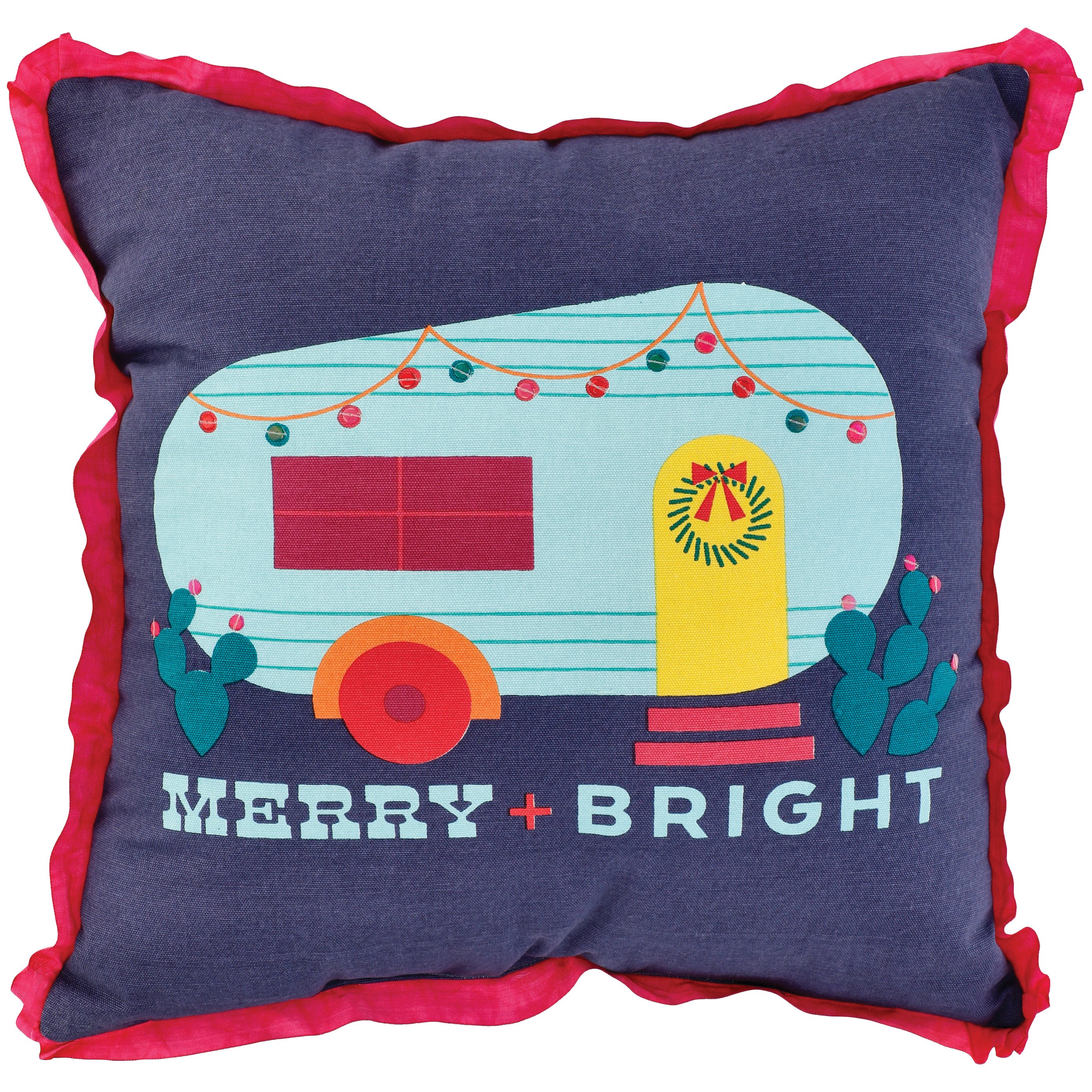 Destination Holiday Merry Bright Retro Camper Square Pillow Shop   006428026 1