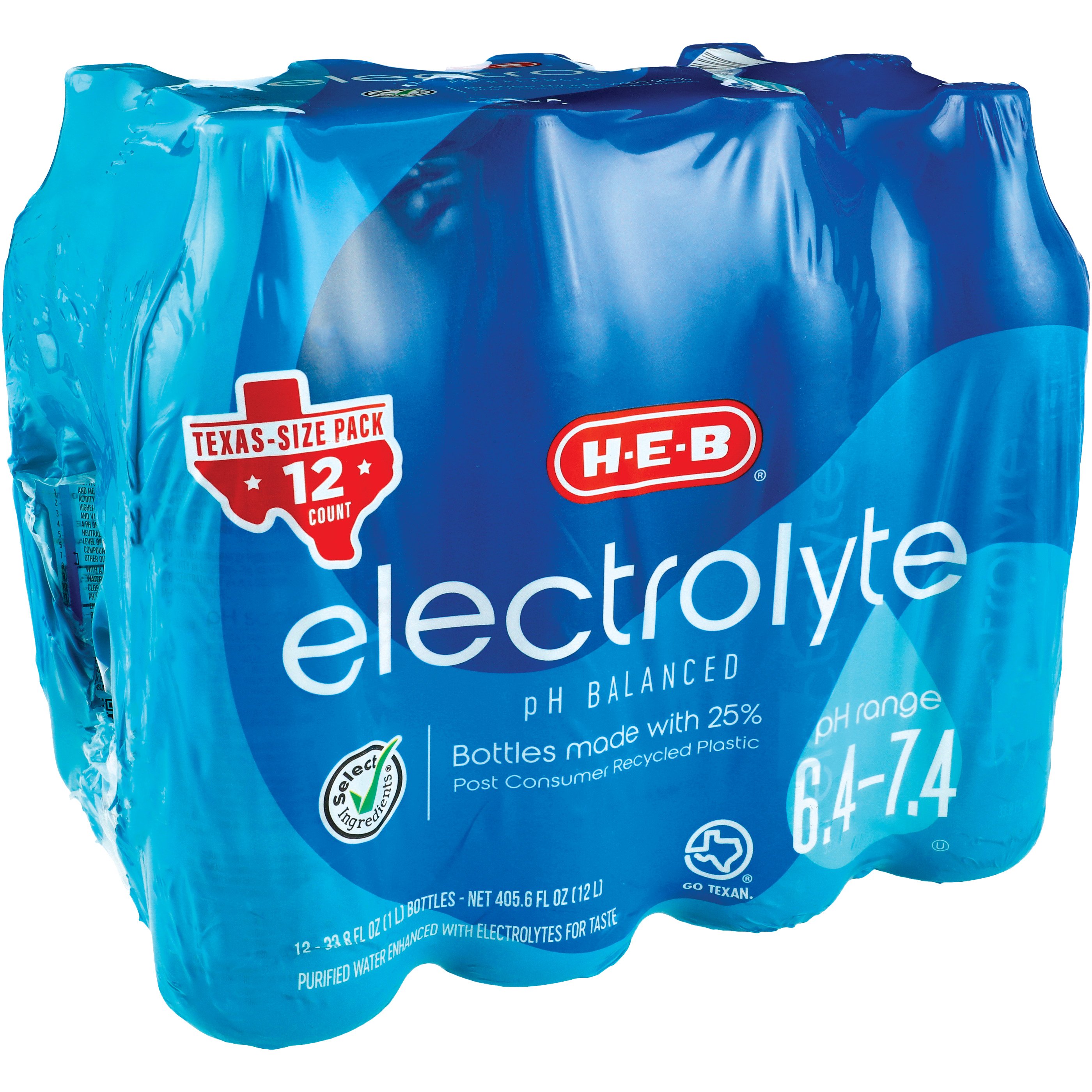H-E-B Electrolyte Water 12 pk Bottles - Texas-Size Pack, 1 L