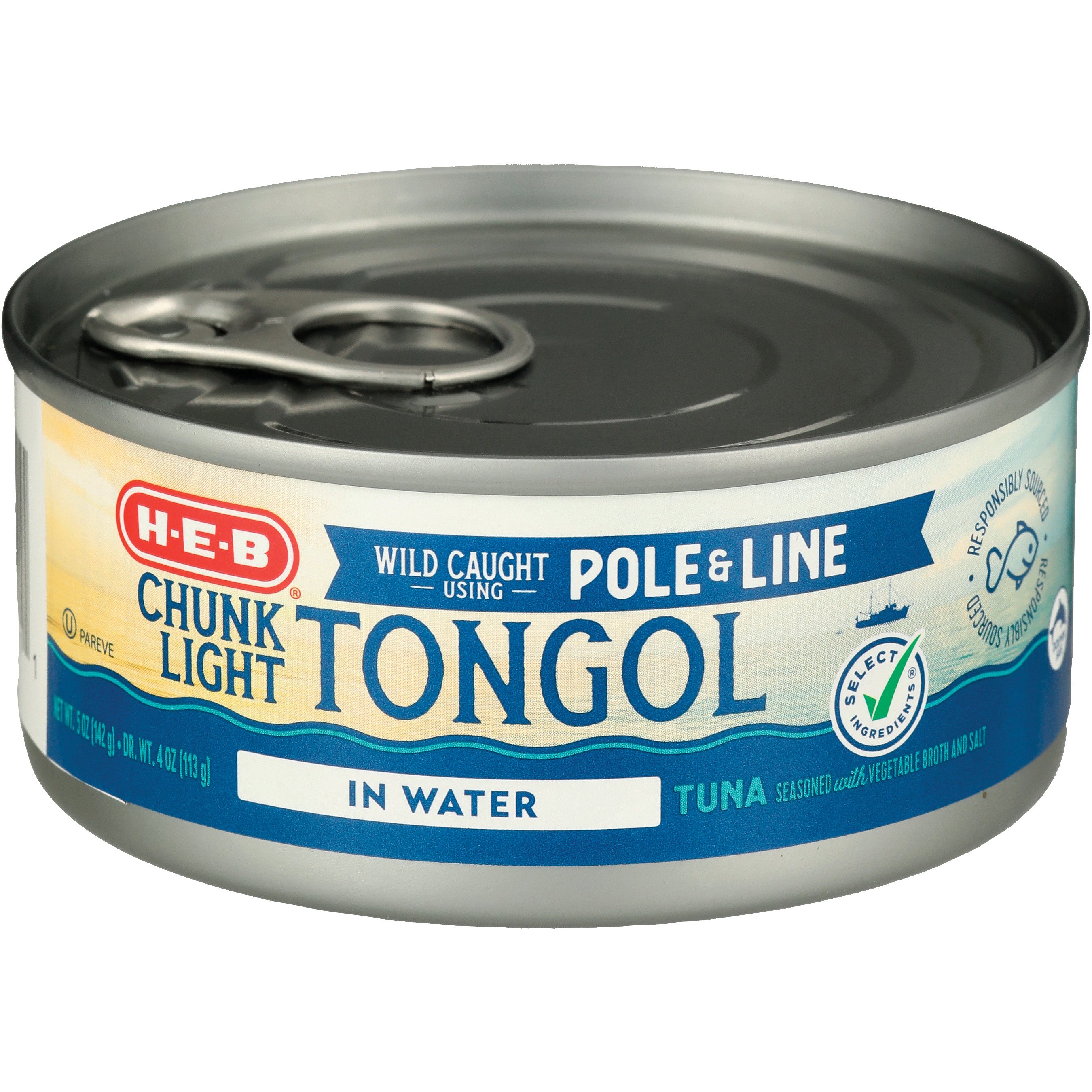 H-E-B Pole & Line Chunk Light Tongol Tuna in Water - Shop Seafood at H-E-B