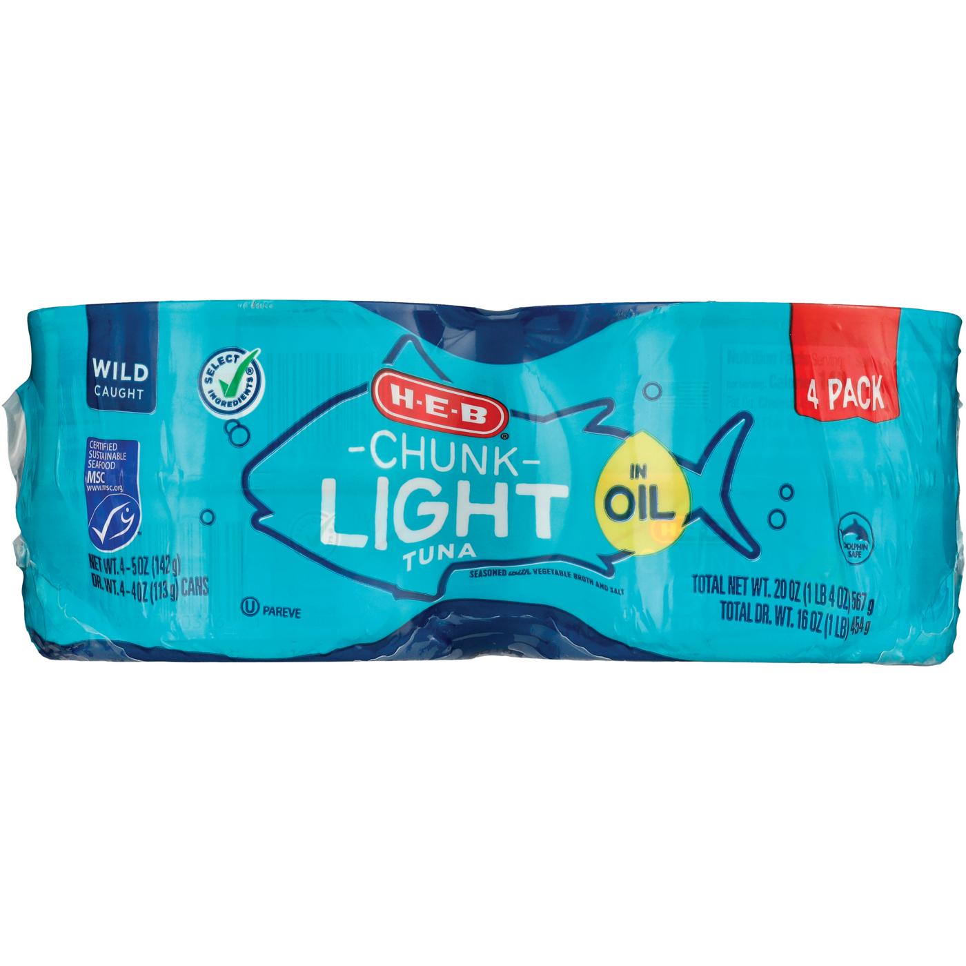 H-E-B Chunk Light Tuna in Oil; image 1 of 2