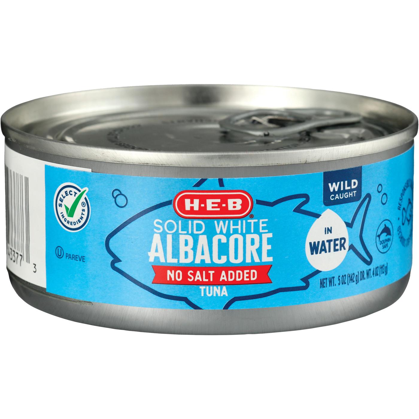 H-E-B Solid White Albacore Tuna - No Salt Added; image 1 of 2
