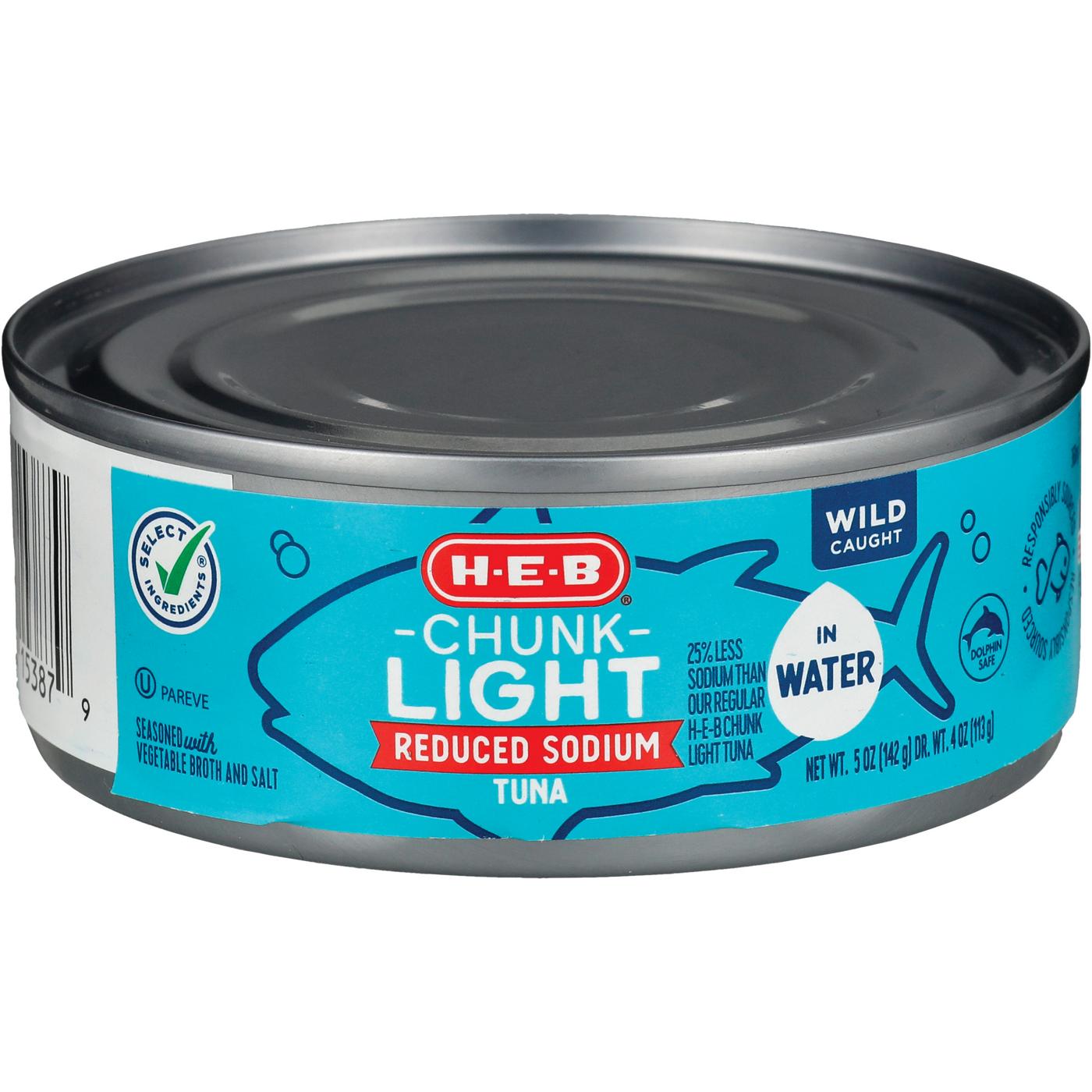 H-E-B Reduced Sodium Chunk Light Tuna in Water; image 1 of 2