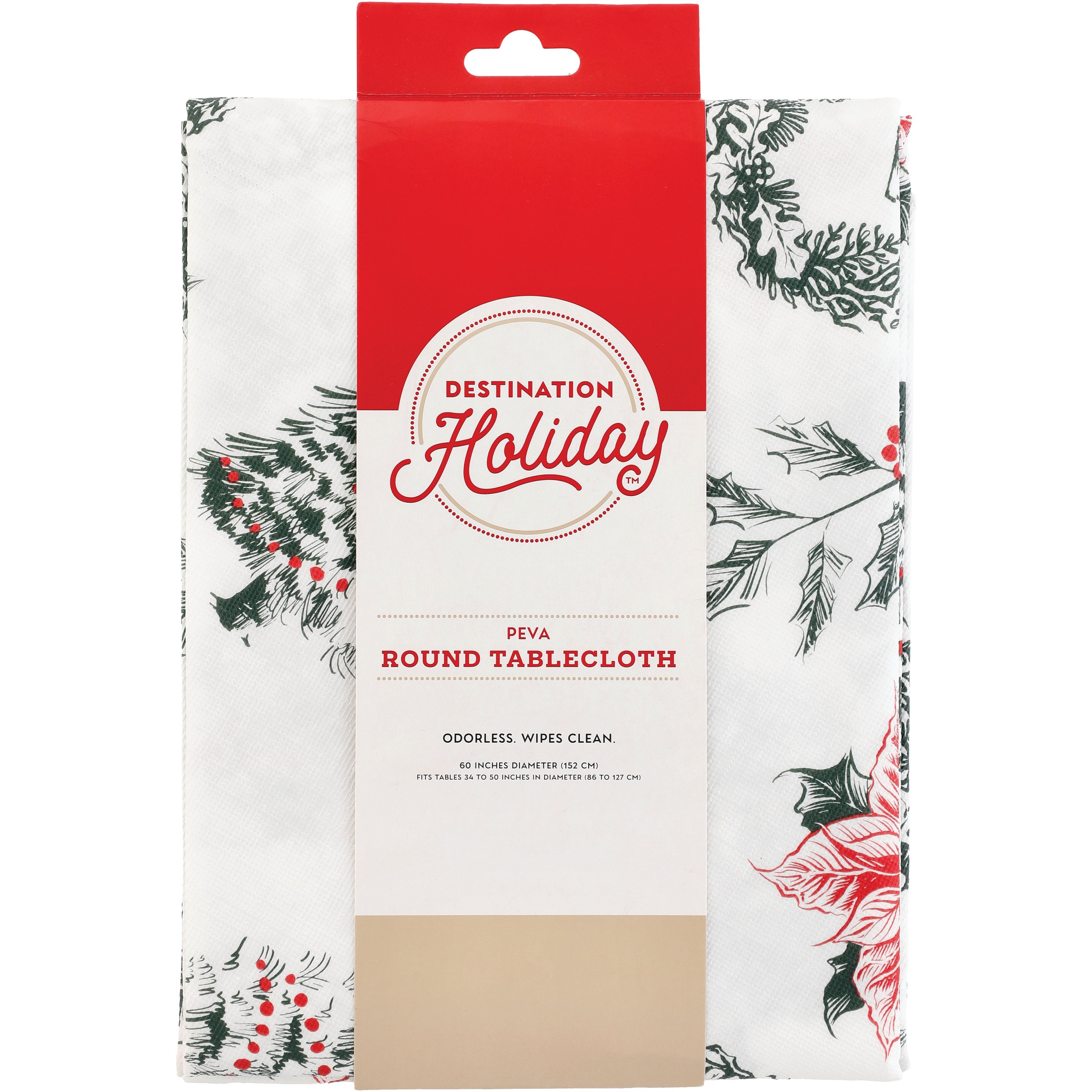 Destination Holiday Christmas Reusable Vinyl Round Tablecloth Shop