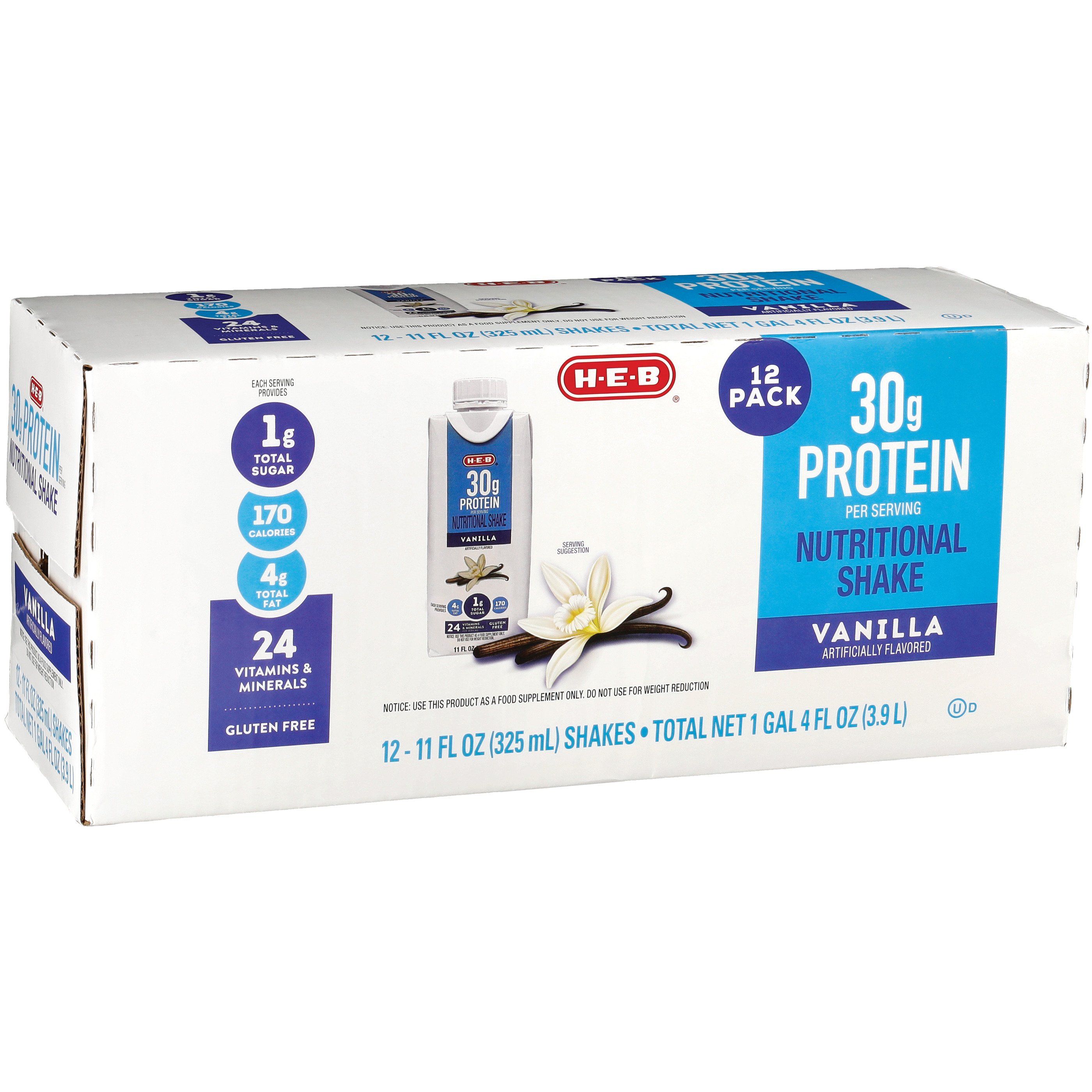 H-E-B 30g Protein Nutritional Shakes 12 pk Bottles - Vanilla, 11 oz