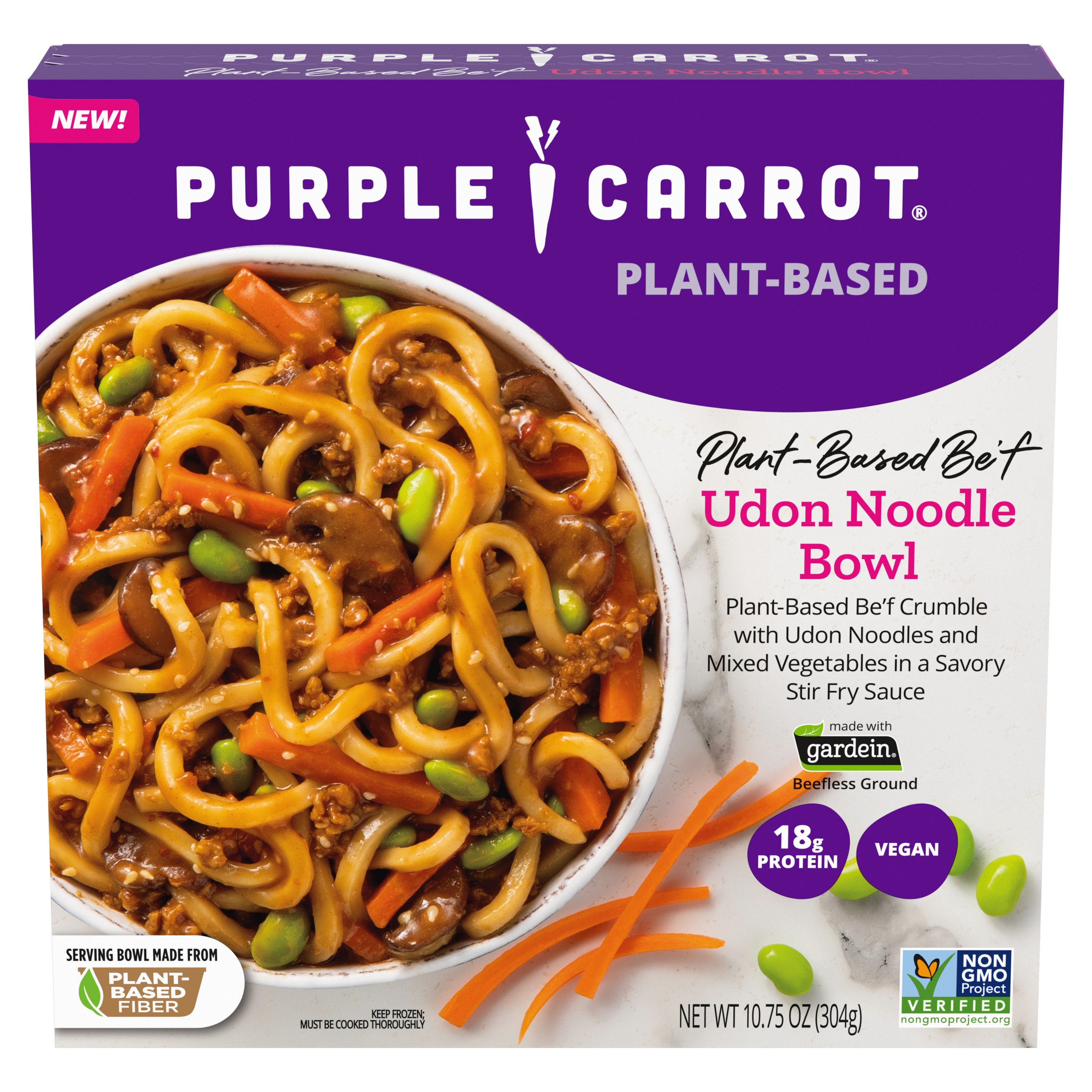 Purple Carrot Plant-Based 18g Protein Be'f Udon Noodle Bowl Frozen Meal, 10.75 oz