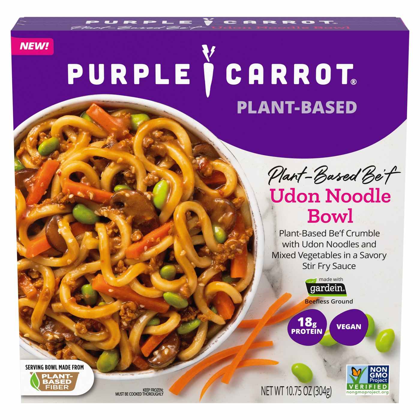 Purple Carrot PlantBased 18g Protein Be'f Udon Noodle Bowl Frozen Meal