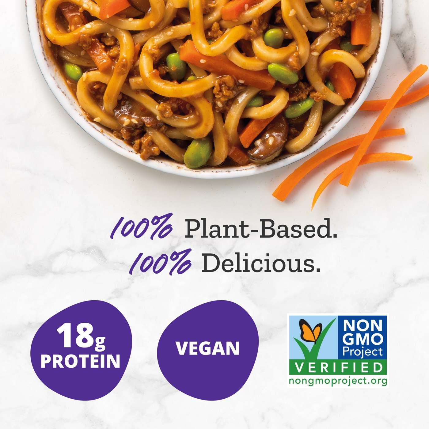 Purple Carrot PlantBased 18g Protein Be'f Udon Noodle Bowl Frozen Meal