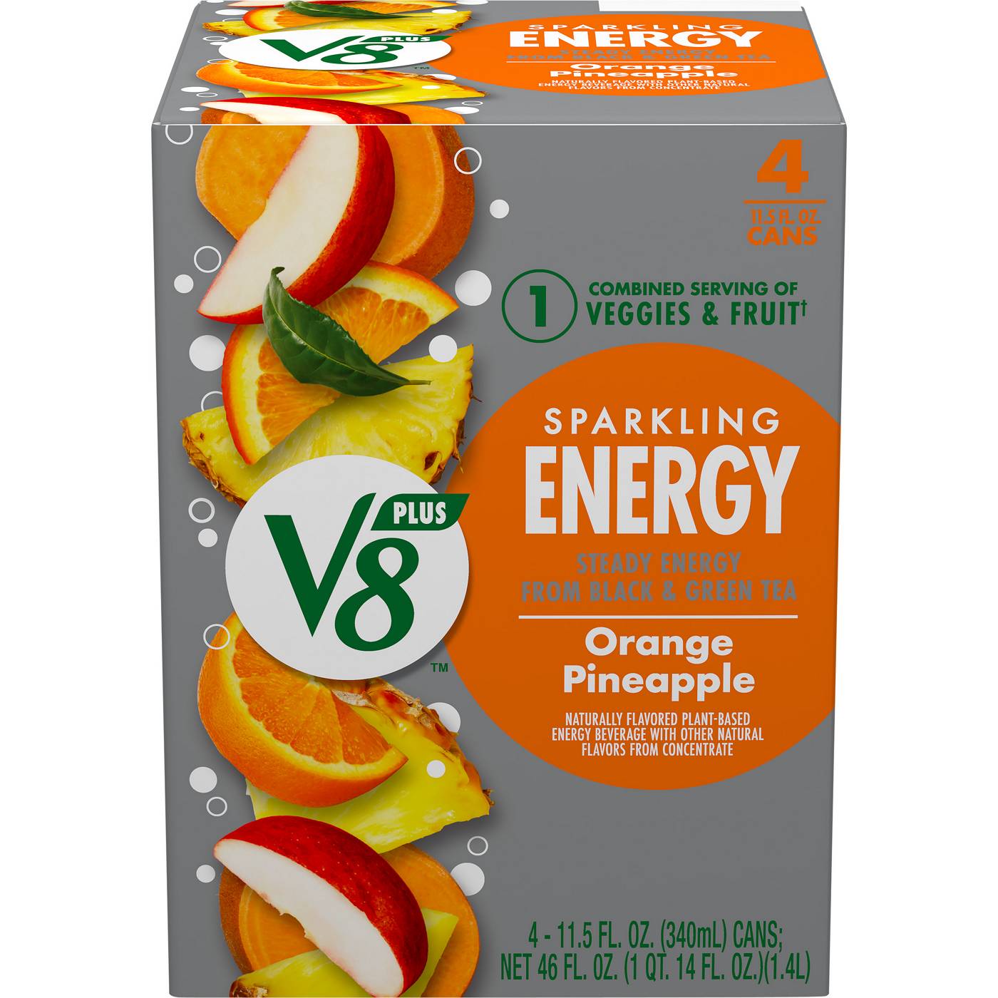 V8 Plus Sparkling Energy Orange Pineapple Beverage Blend 11.15 oz Cans; image 1 of 3