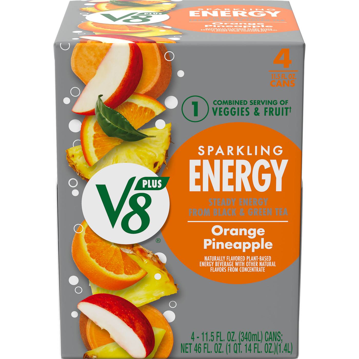 V8 Plus Sparkling Energy Orange Pineapple Beverage Blend 11.15 oz Cans; image 1 of 3