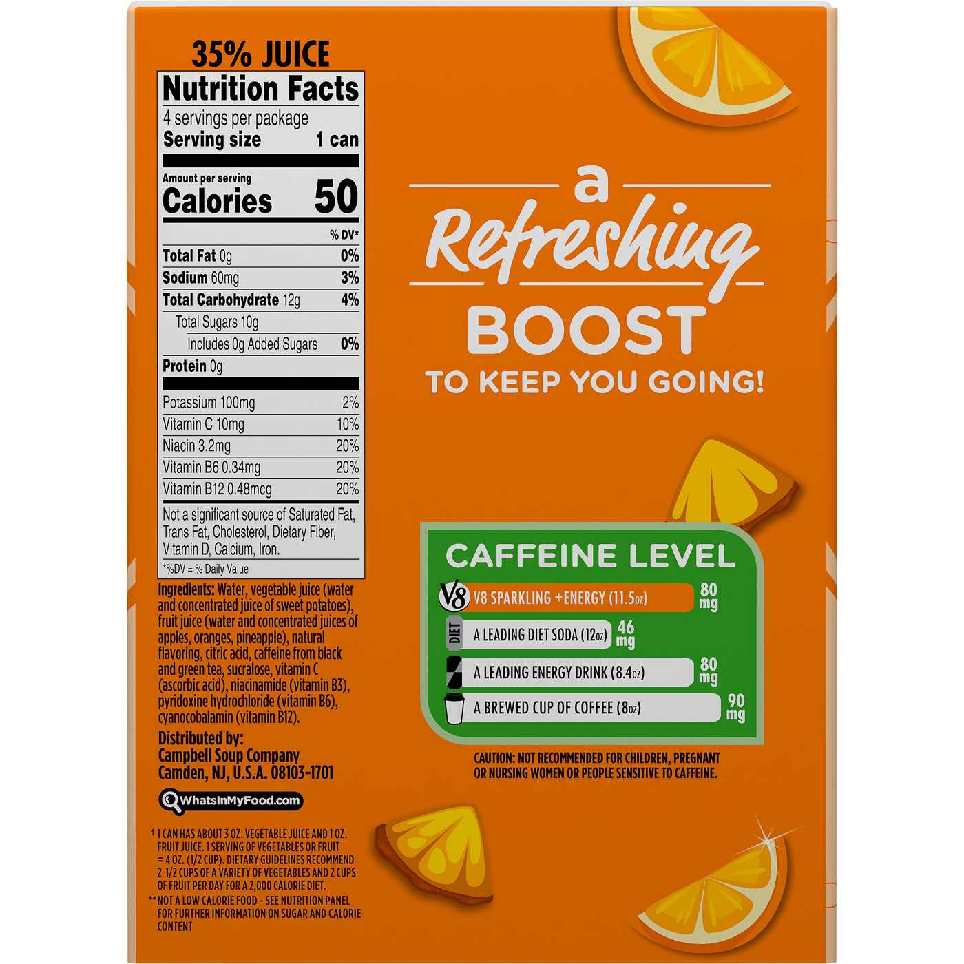 V8 Plus Sparkling Energy Orange Pineapple Beverage Blend 11.15 oz Cans; image 2 of 3
