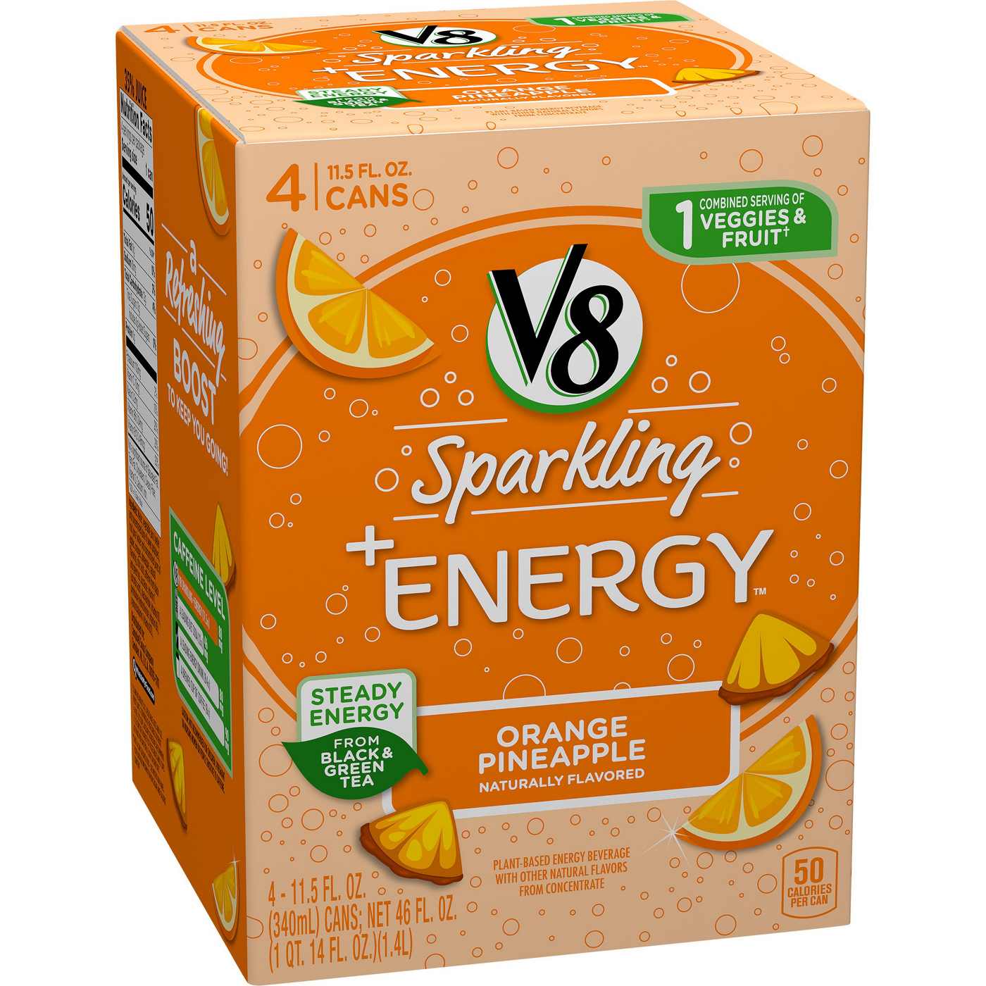 V8 Plus Sparkling Energy Orange Pineapple Beverage Blend 11.15 oz Cans; image 3 of 3