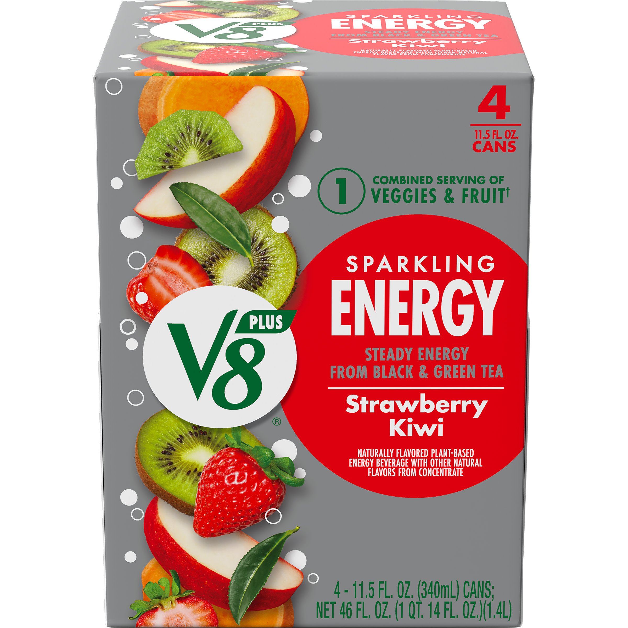 V8 Plus Sparkling Energy Strawberry Kiwi Beverage Blend 11.15 oz Cans