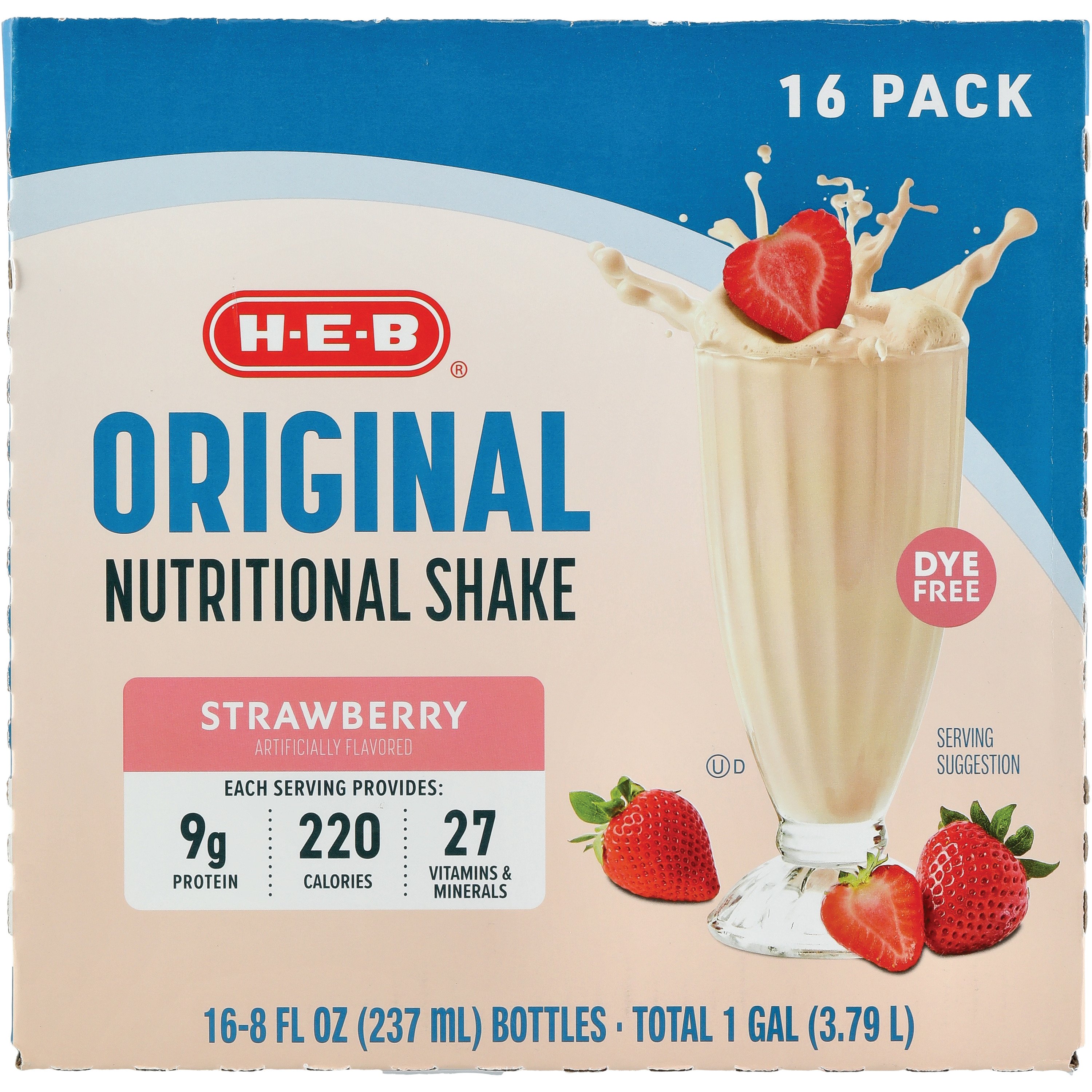 H-E-B Original 9g Protein Nutritional Shakes 16 pk Bottles - Strawberry, 8 oz