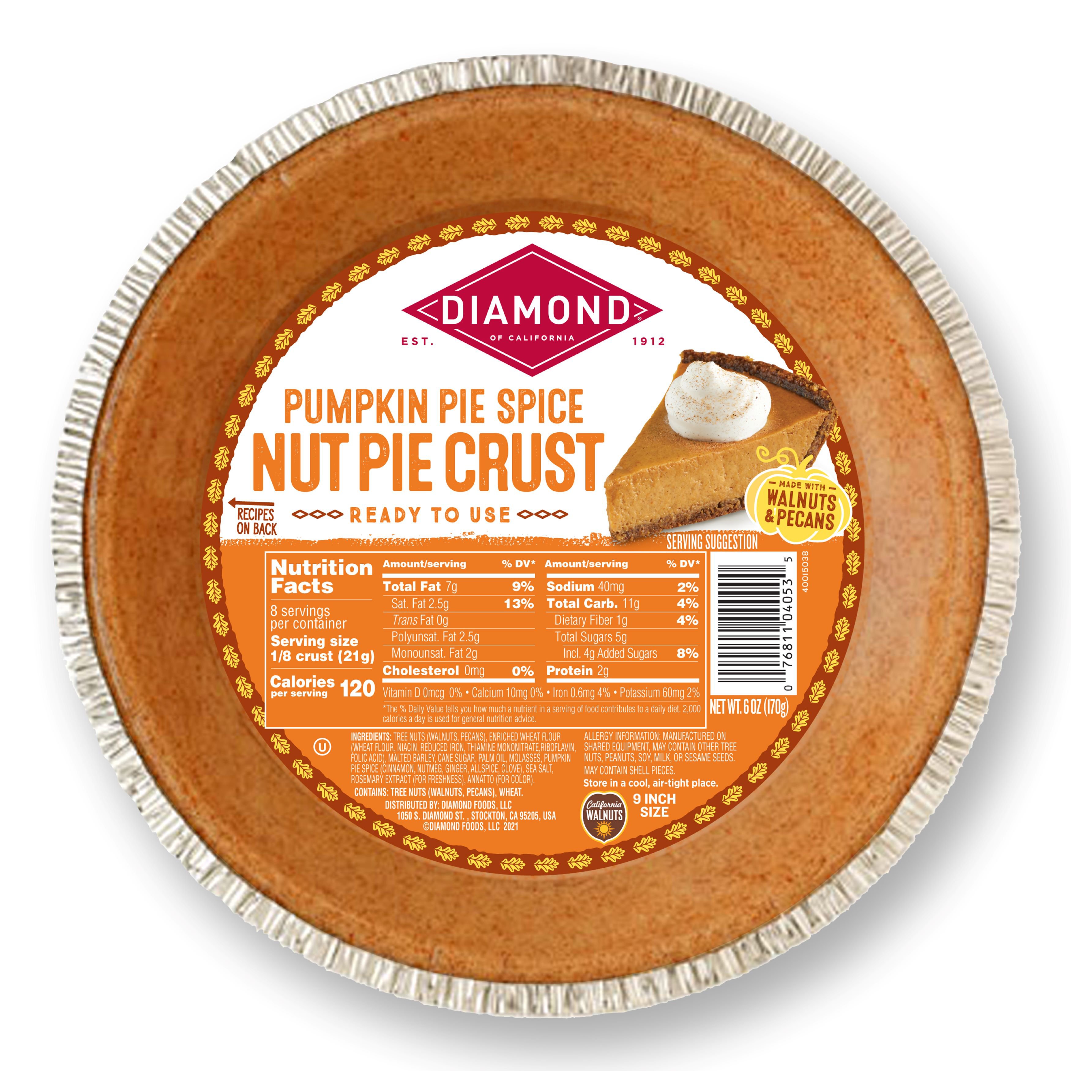 Diamond of California Pumpkin Pie Spice Nut 9" Pie Crust Shop Pie