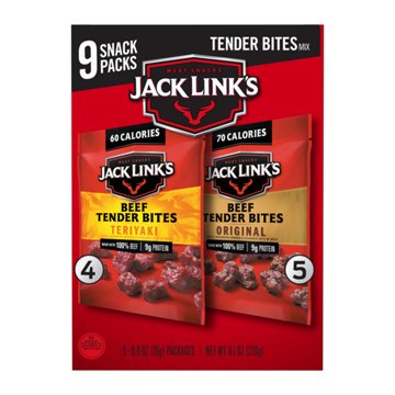 Jack Link's 9g Protein Beef Tender Bites Snack Packs - Original & Teriyaki, 9 ct