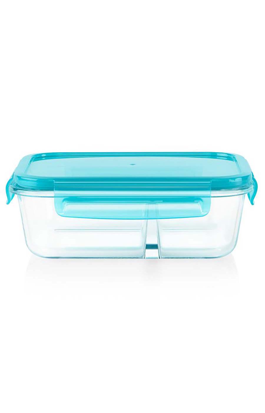 Pyrex MealBox Divided Glass Food Storage Container with Turquoise Lid; image 1 of 3