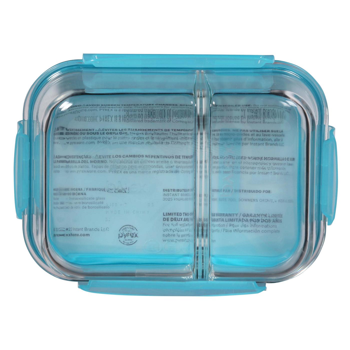 Pyrex MealBox Divided Glass Food Storage Container with Turquoise Lid; image 3 of 3