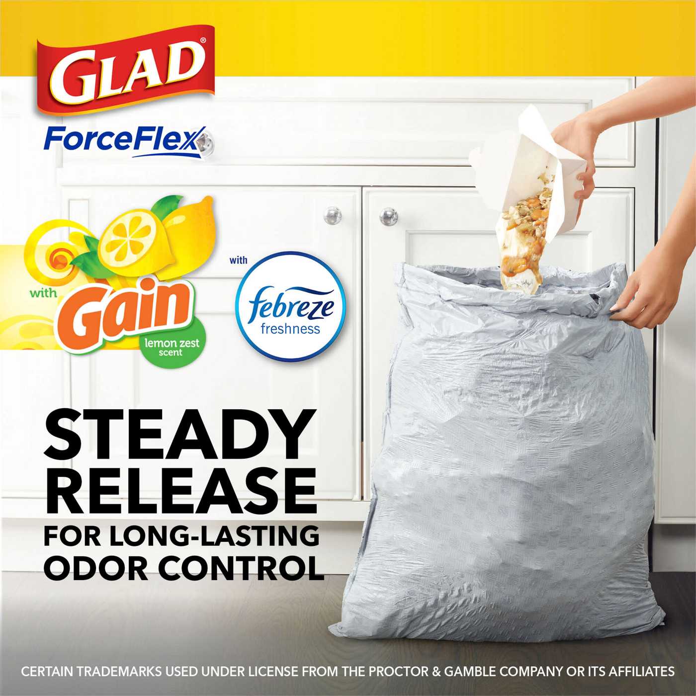 Glad ForceFlex Tall Kitchen Drawstring Trash Bags, 13 Gallon - Gain Lemon Zest with Febreze Freshness; image 5 of 10