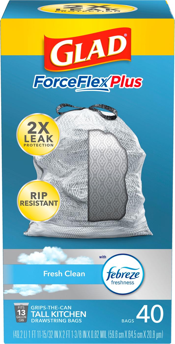 Glad ForceFlex Plus Fresh Clean Drawstring Tall Kitchen 13 Gallon Trash