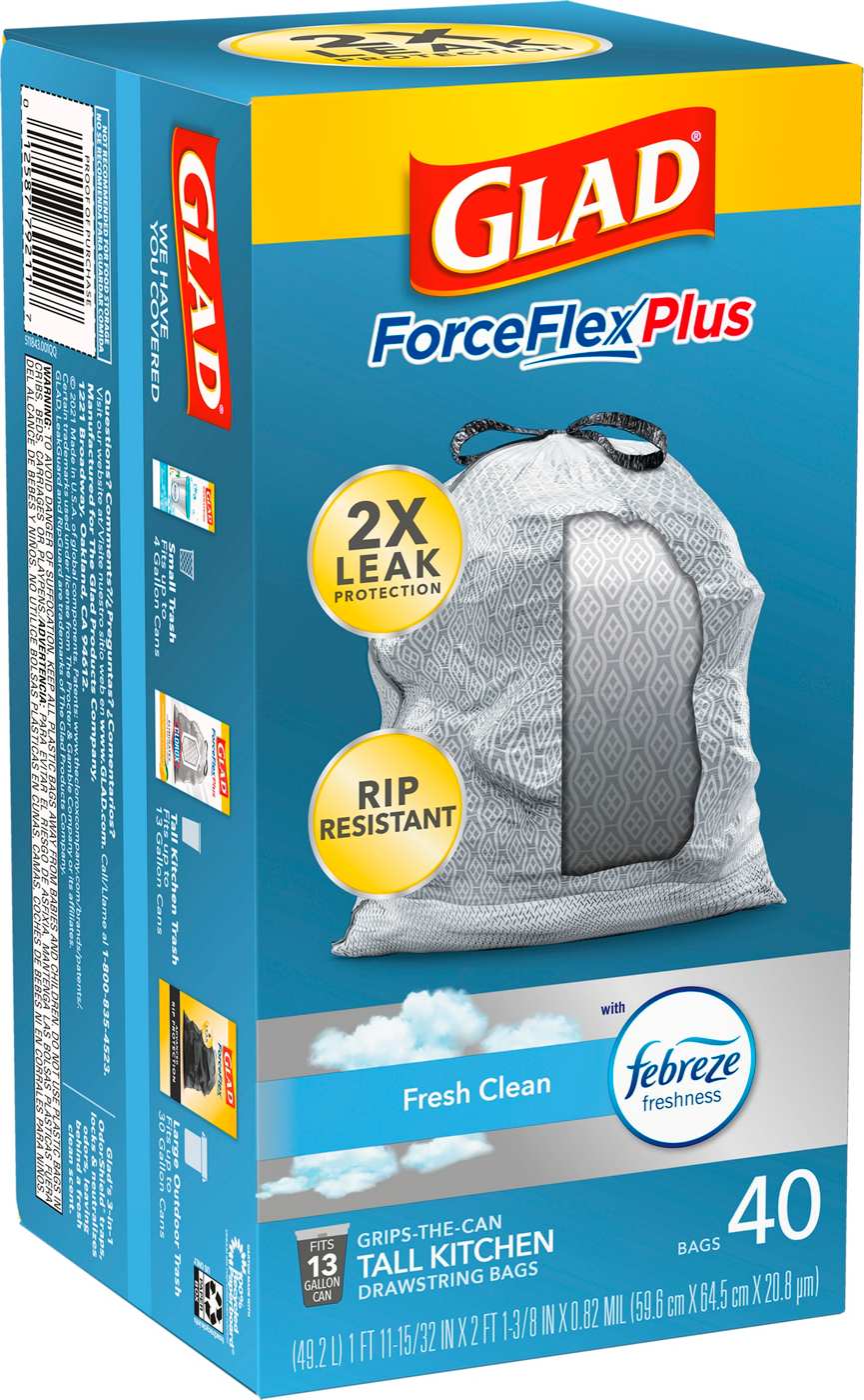 Glad ForceFlex Plus Fresh Clean Drawstring Tall Kitchen 13 Gallon Trash