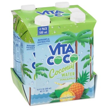 Vita Coco Pineapple Coconut Water 16.9 oz Bottles, 4 pk