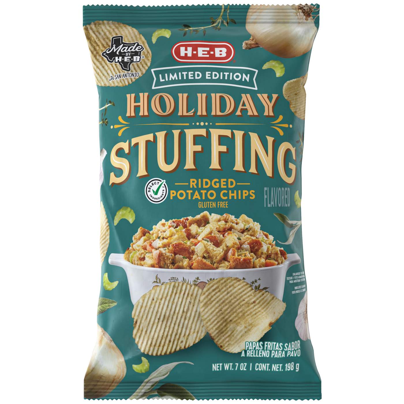 H-E-B Ridged Potato Chips - Holiday Stuffing; image 1 of 2