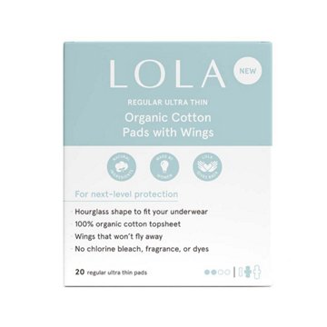 Lola Regular Ultra Thin Organic Cotton Pads With Wings, 20 ct