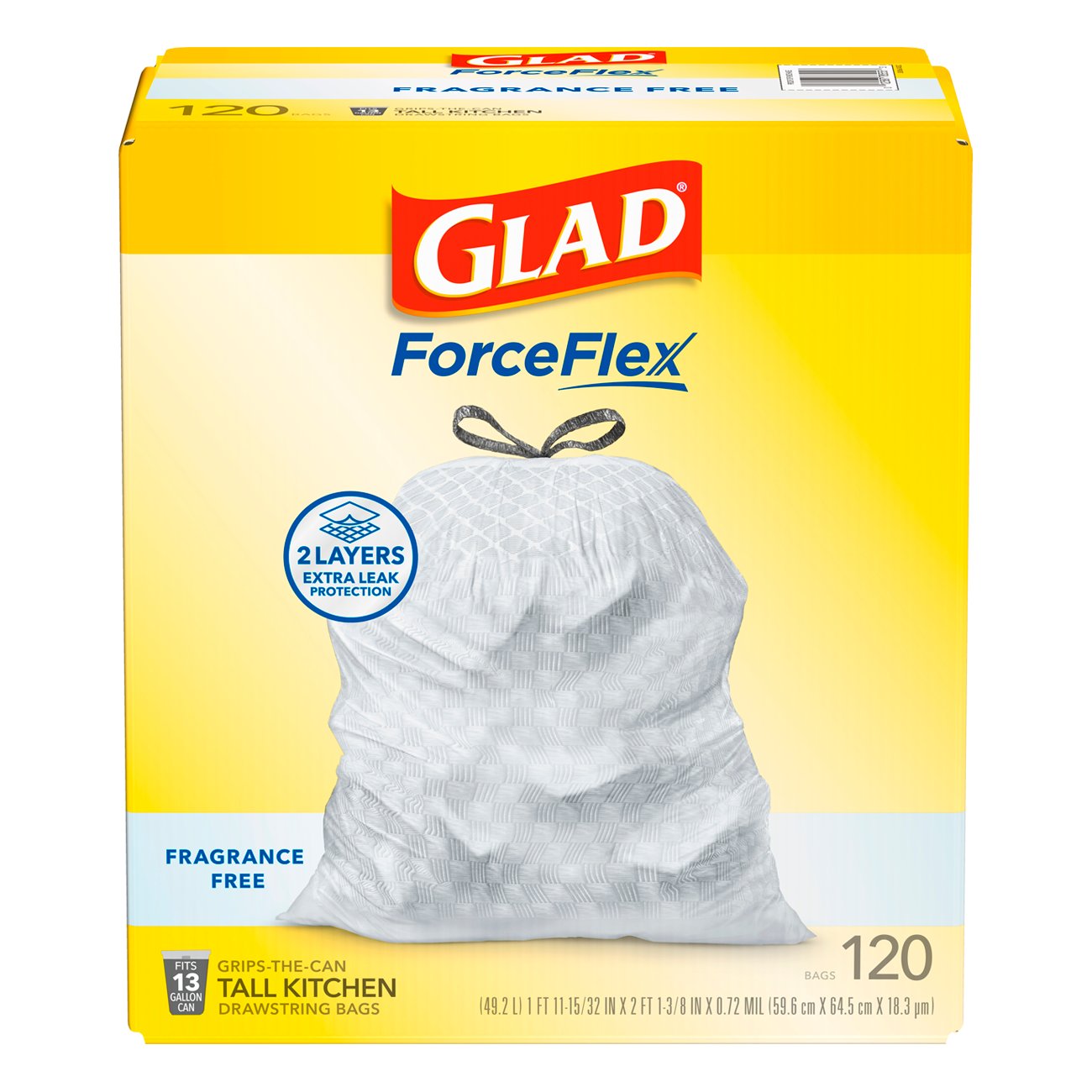 Glad ForceFlex Tall Kitchen Drawstring Trash Bags, 13 Gallon