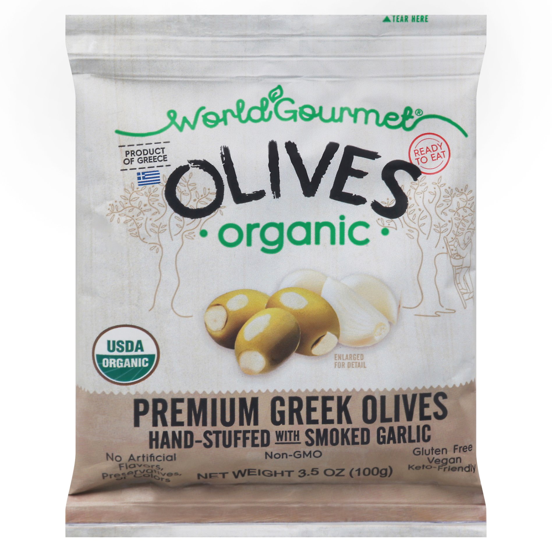 World Gourmet Organic Greek Olives Stuffed with Smoked Garlic Shop