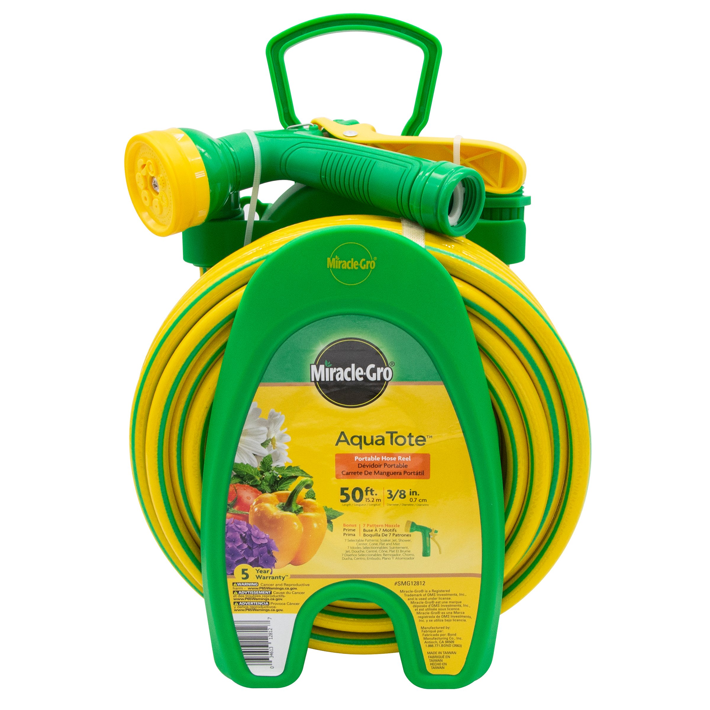 Miracle-Gro Aqua Tote Portable Hose Reel with Nozzle