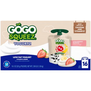 GoGo squeeZ yogurtZ Low Fat Strawberry Banana Yogurt Snack Pouches, 16 ct