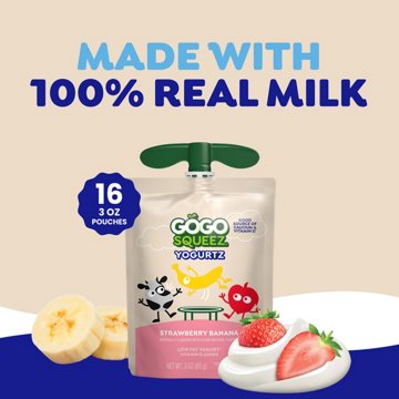 GoGo squeeZ yogurtZ Low Fat Strawberry Banana Yogurt Snack Pouches, 16 ct