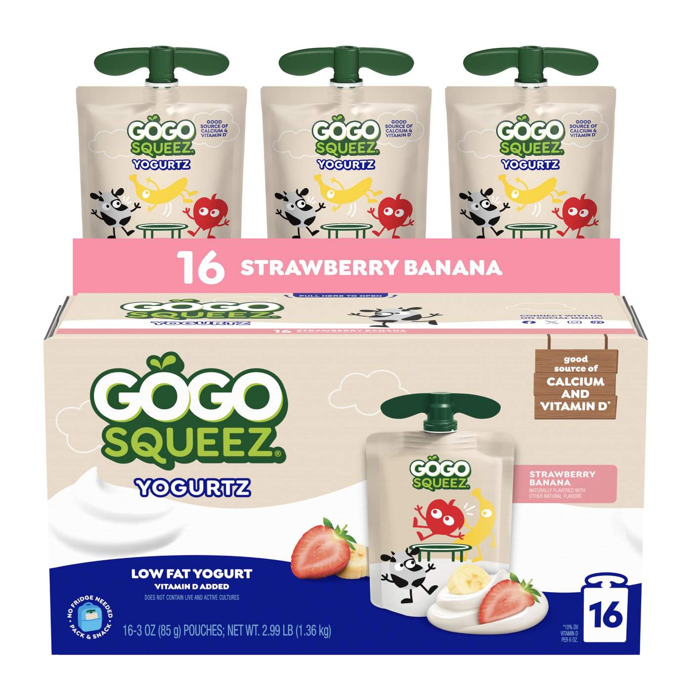 GoGo squeeZ yogurtZ Low Fat Strawberry Banana Yogurt Snack Pouches; image 9 of 9