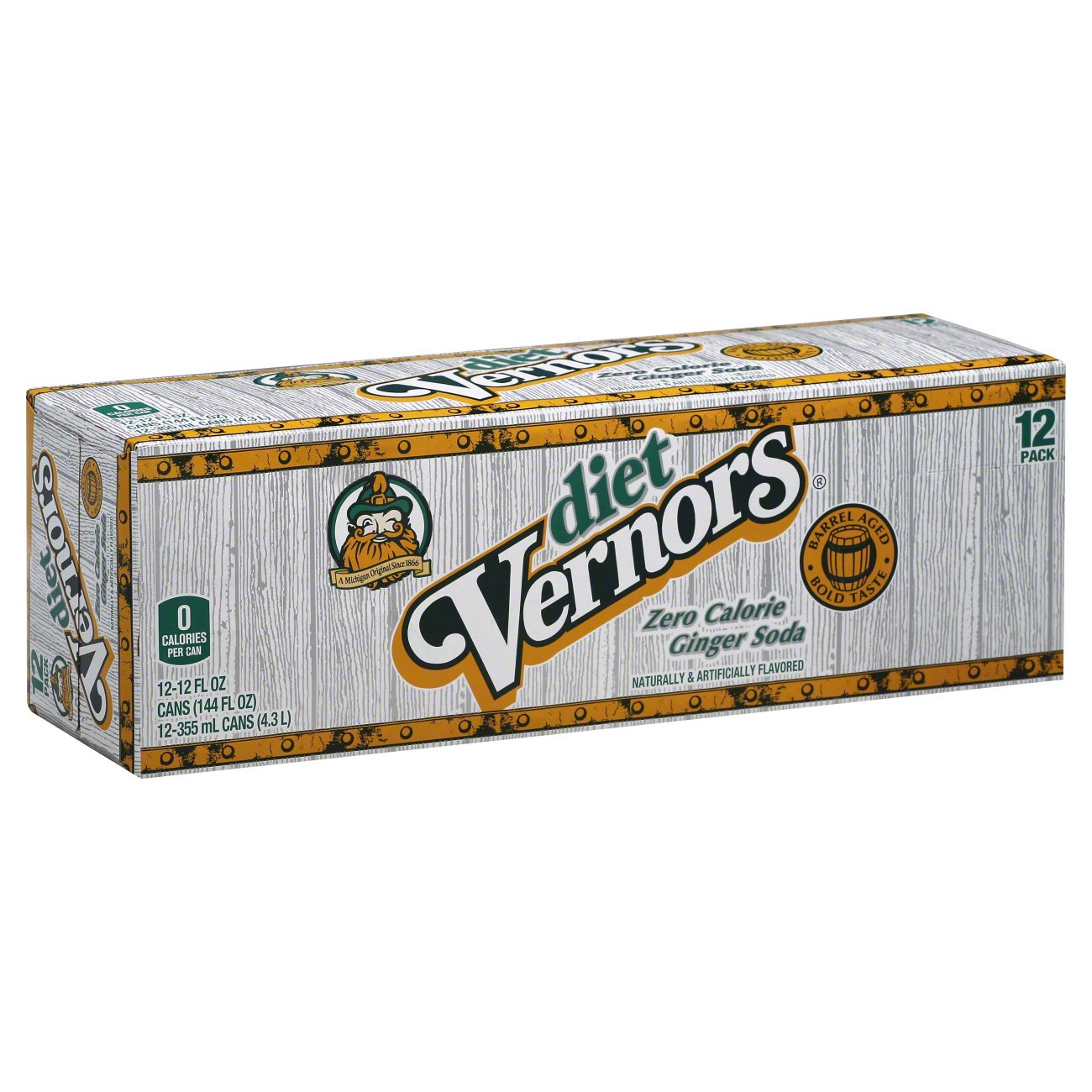 Vernors Diet Ginger Ale Zero Sugar 12 oz Cans, 12 pk