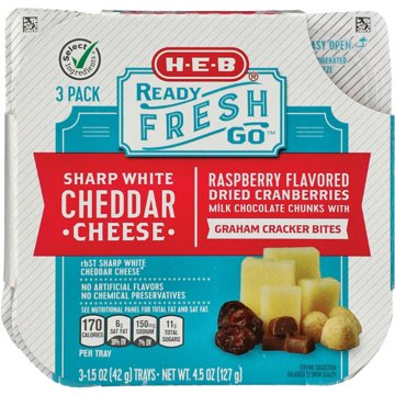 H-E-B Ready, Fresh, Go! Snack Trays - White Cheddar, Cranberries, Chocolate & Graham Crackers, 3 pk