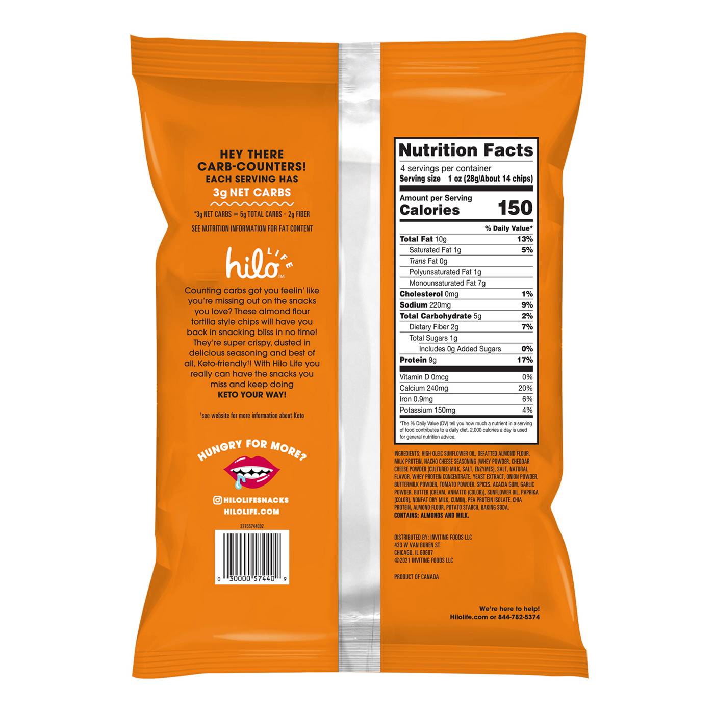 Hilo Life Nacho Cheese Tortilla Style Almond Flour Chips; image 2 of 2