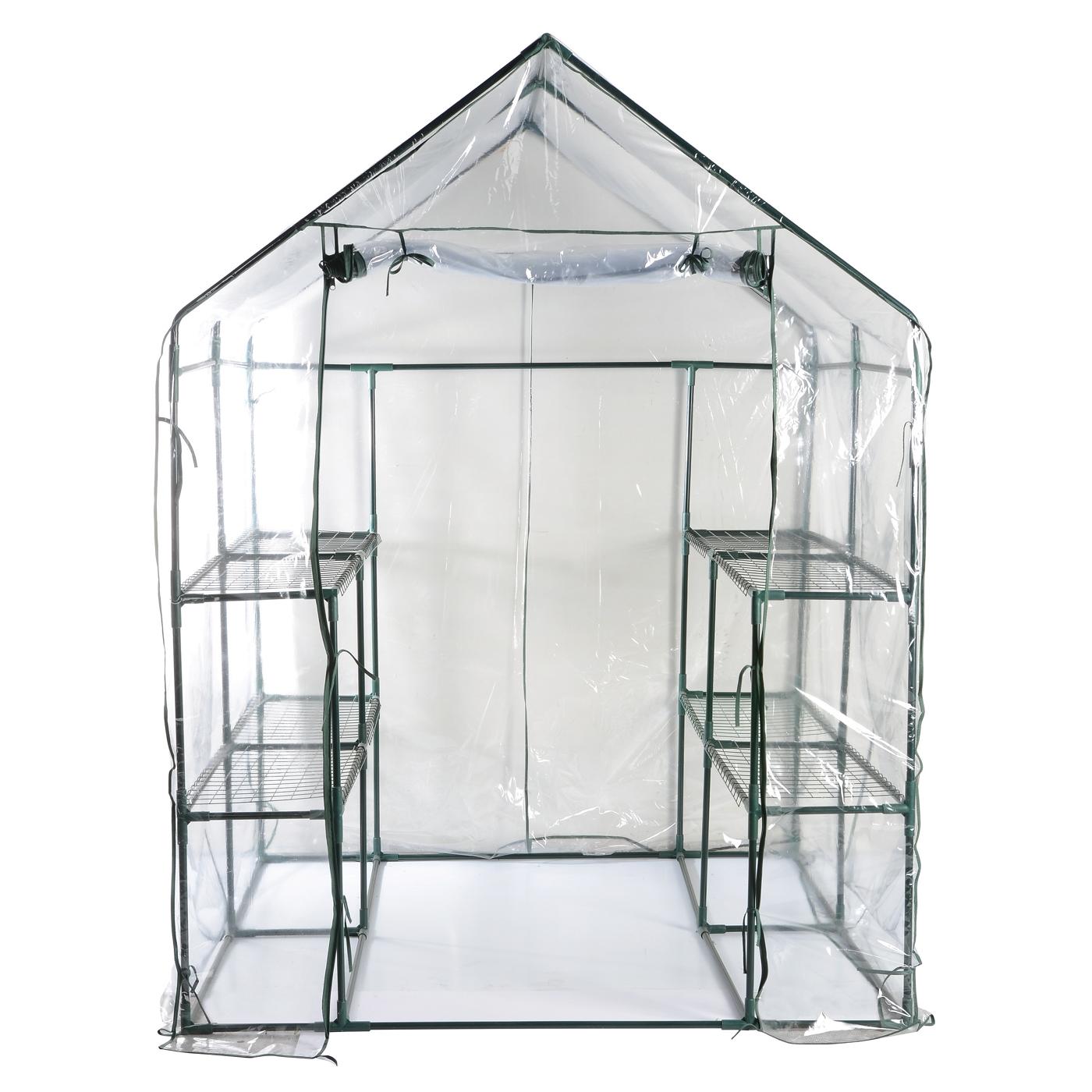 16' x 8' Polycarbonate Walk-in Garden Greenhouse Kit w/ Sliding Door, Clear, image size:1400x1400