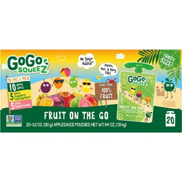 GoGo squeeZ No Sugar Added TropicalZ Apple Pineapple Guava Applesauce & Fruit Puree Variety Pouches, 20 ct