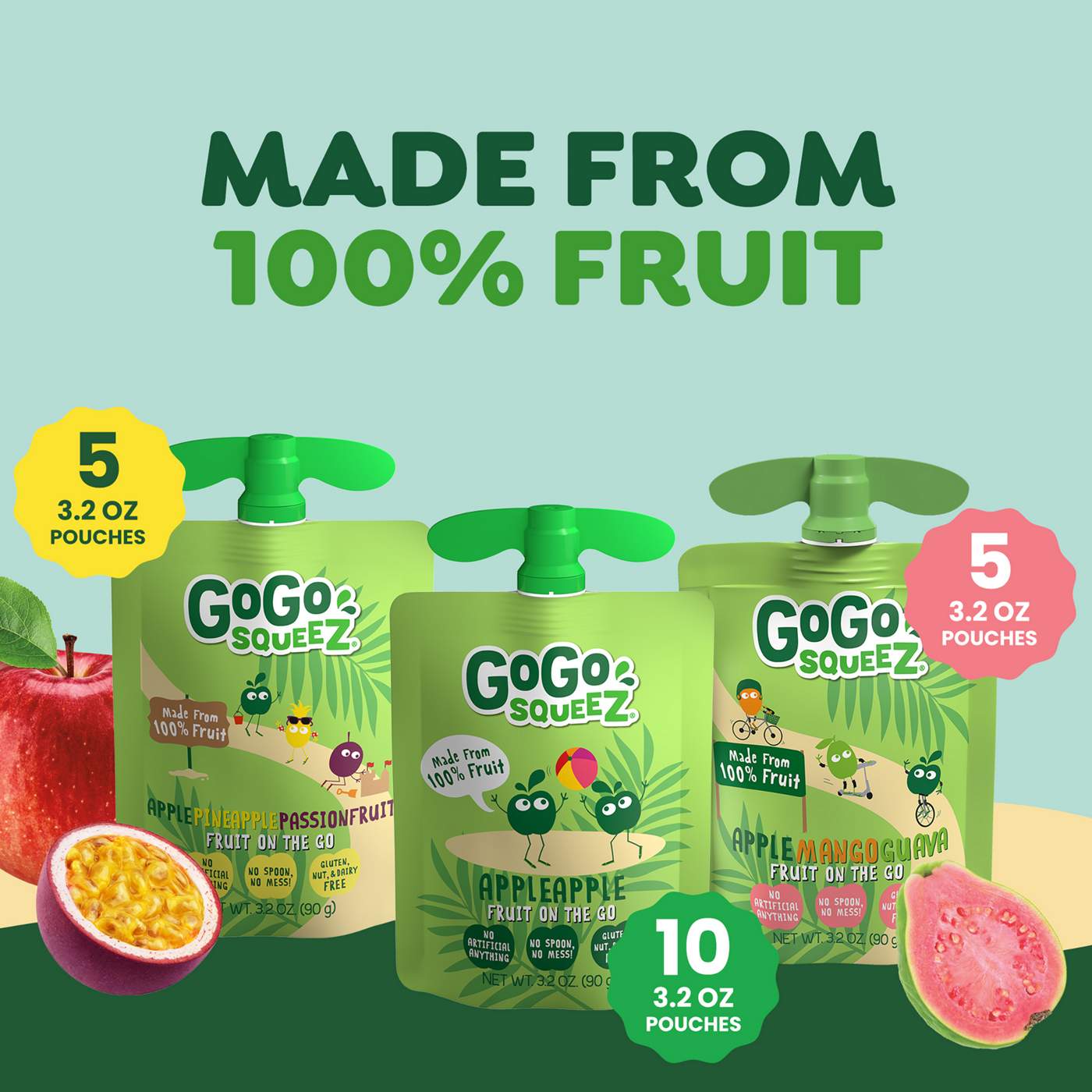GoGo squeeZ No Sugar Added TropicalZ Apple Pineapple Guava Applesauce & Fruit Puree Variety Pouches; image 6 of 8