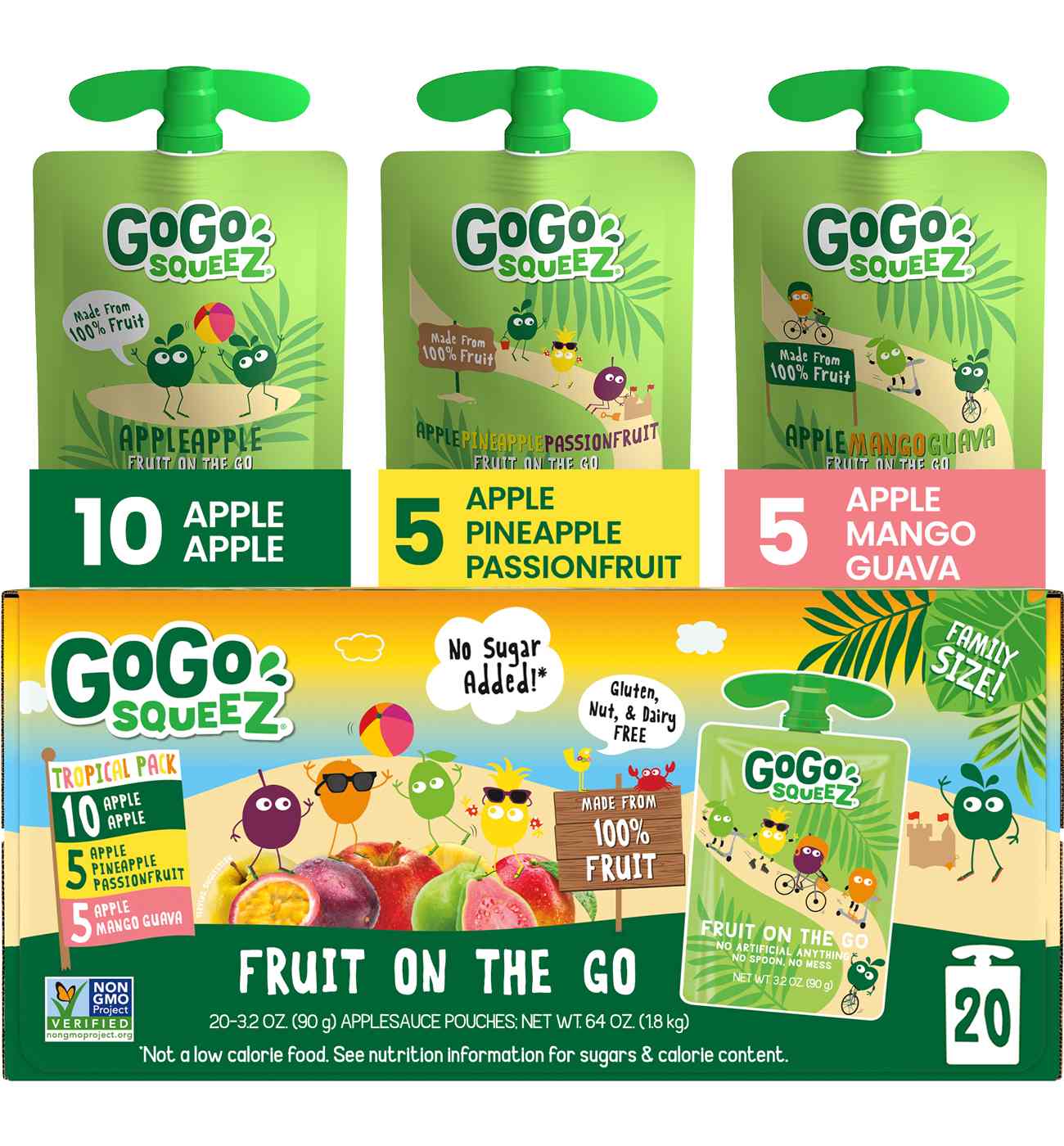 GoGo squeeZ No Sugar Added TropicalZ Apple Pineapple Guava Applesauce & Fruit Puree Variety Pouches; image 8 of 8